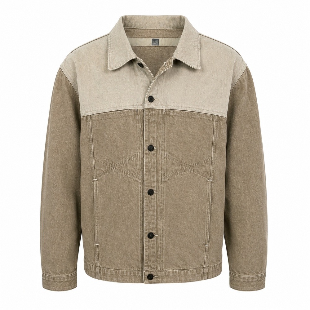 Marithe Francois Girbaud Two Tone Denim Trucker Jacket Mens XXXL Tan Khaki 90s